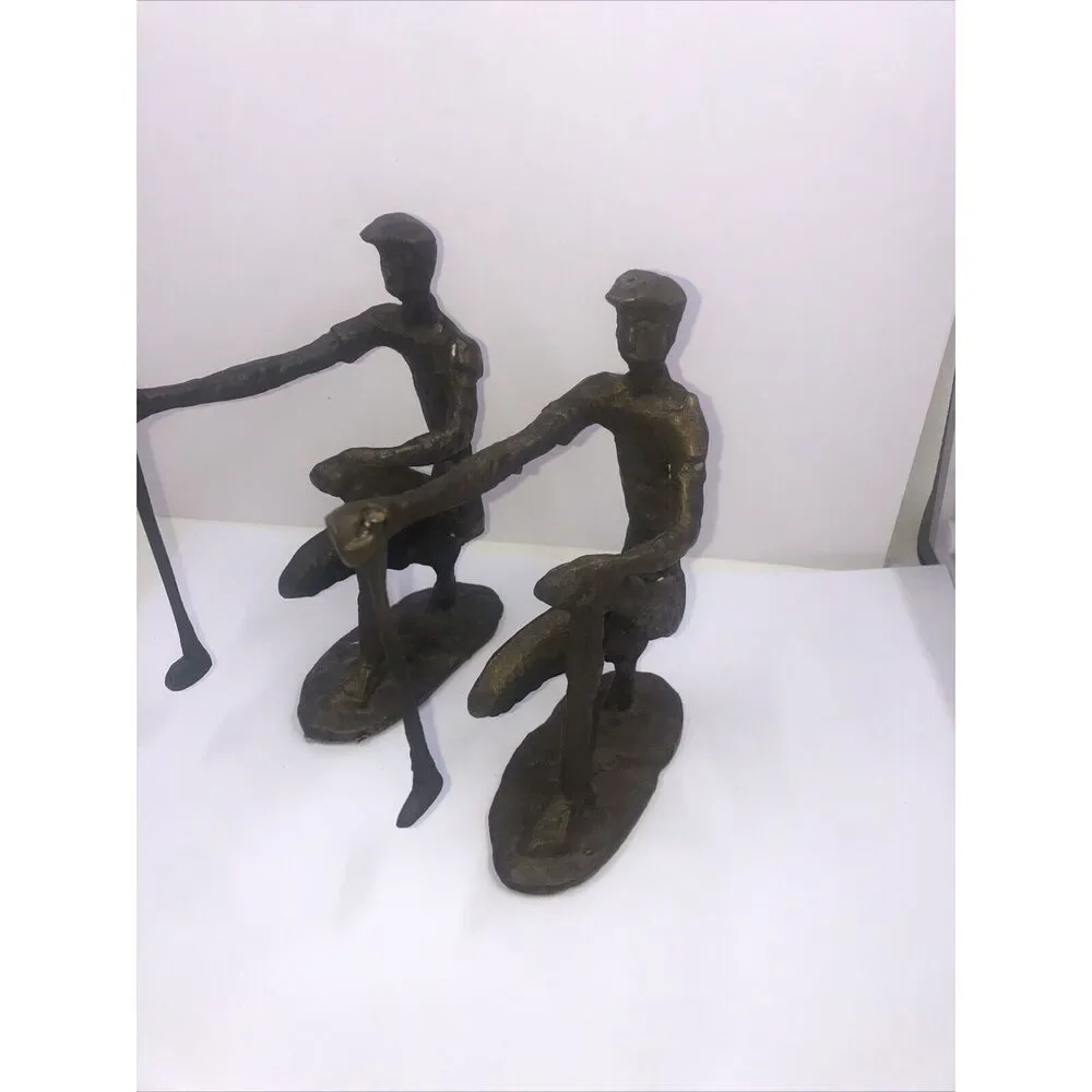 Solid Metal Golfer Statue Figure Book Ends Art Pier One w/ Putter Club